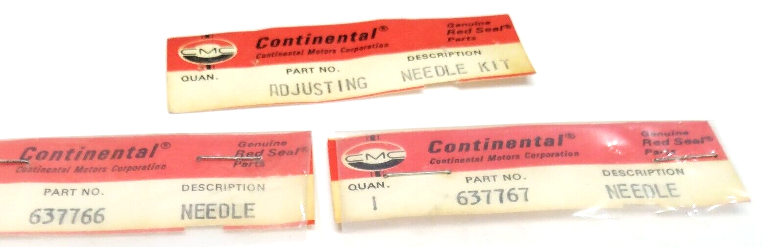 Continental Adjusting Needle Kit, P/Ns 637766 & 637767, NOS