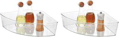 Idesign Recycled Plastic 1/4 Wedge Lazy Susan Turntable Organizer with Handle, P
