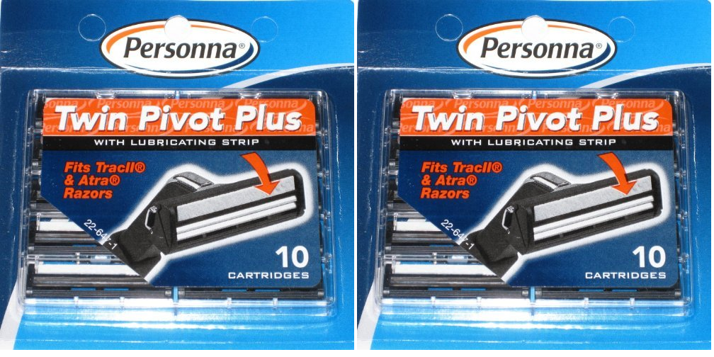 Personna Twin Pivot Plus Cartridges with Lube Strip (Fits Atra & Trac II), 20 Ct