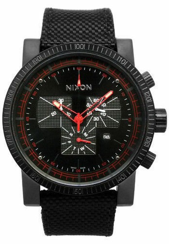 Pre-owned Nixon Chronograph Black Dial Titanium Textile Quartz Mens Watch A079-001