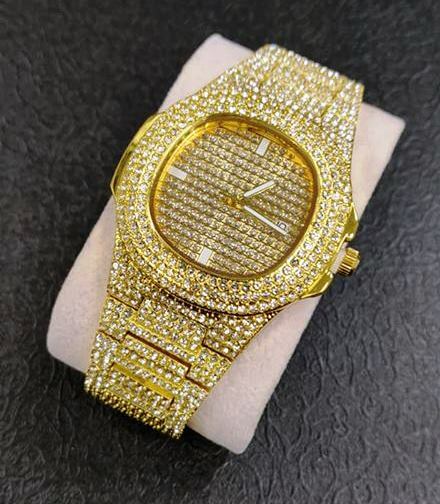 Orologio Polso ZCC Uomo Donna Quarzo Acciaio Moda Brillantini Dorato lac