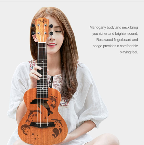 Guitar Ukulele Hawaiian Soprano Musical Instrument 4Strings 21 Inch Dolphin