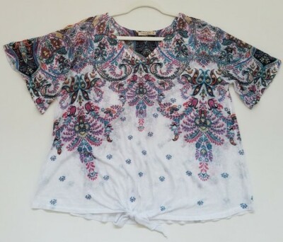 Coco s Clozet Blouse Women's Petite XL PXL Floral Short Sleeves V Neck Sheer Top