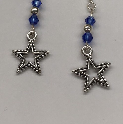 New Star Dangle Earrings Blue Bead Accent Silver Plated EarWires Cowboy Texas