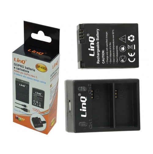 Base Caricabatteria Dual Dock + Batteria 1050mah Per Gopro Hero 3 Linq Gp-4302