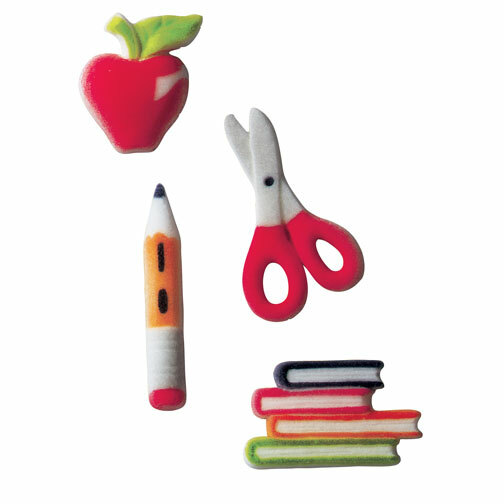 School Supplies  Sugar Top Decor - Apple, Pencil, Scissors,