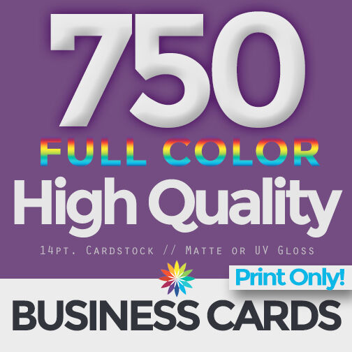750 Full Color Business Cards Both Sides Print Only & Free Shipping