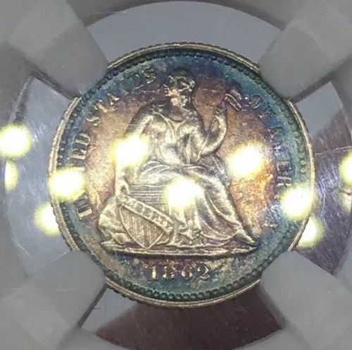 1862 H10C NGC AU Details Toned Half Dime Beautiful Toning Clashed Dies