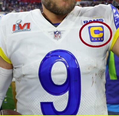 Super Bowl LVI LOS ANGELES RAMS MATTHEW STAFFORD QB 4    GOLD-C Captains PATCH