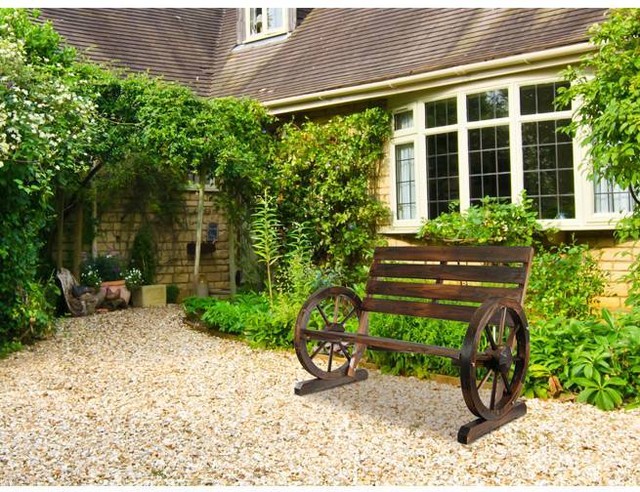 Wooden Dec Park Bench Garden Decoration Seat Outdoor Wheel 