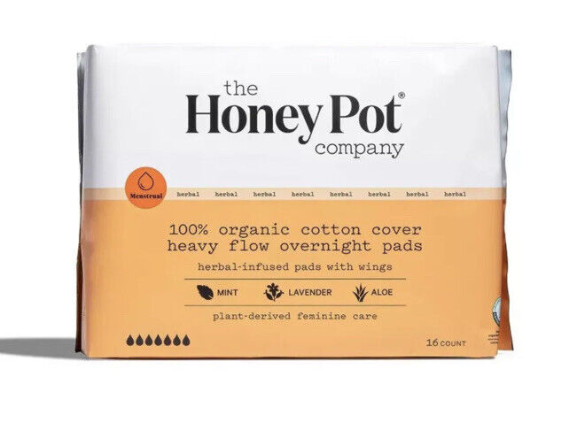 The Honey Pot Company 2-Pack Heavy Flow Overnight Pads w Wings Herbal Infused