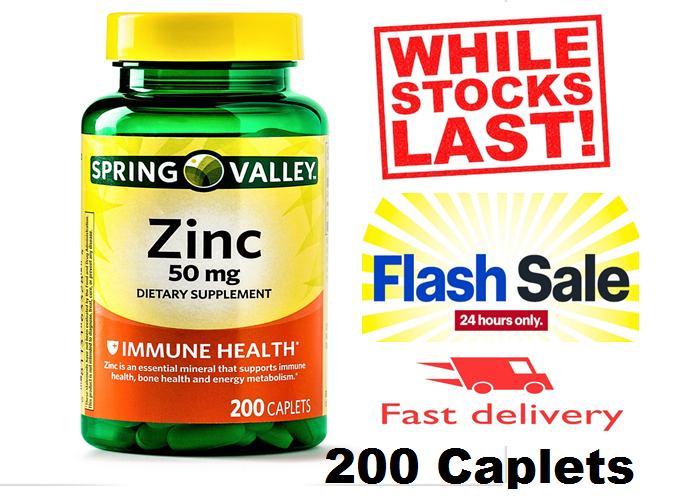 Spring Valley Zinc Vitamin 50 mg 200 Caplets Immune Support