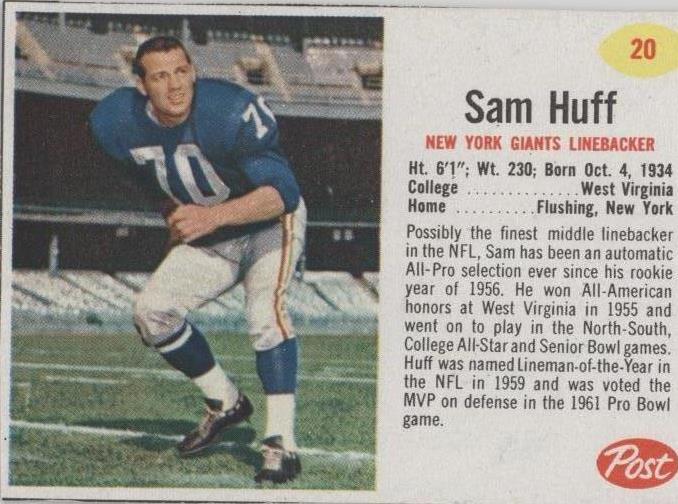 1962 Post Sam Huff #20