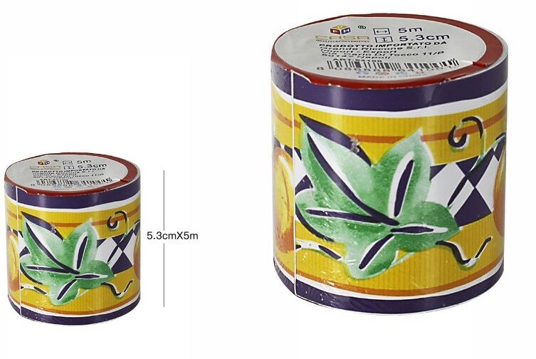 Rotolo Carta Adesiva Parati Mobili Greca Stampa Floreale 5,3cmx5mt 64100 dfh