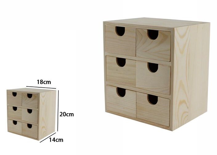 Mini Cassettiera In Legno Naturale 6 Cassetti Decoupage 07068 dfh
