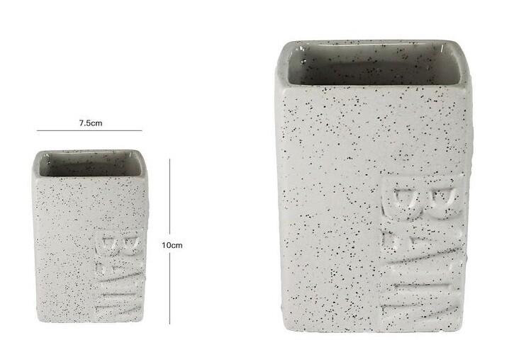 Bicchiere Porta Spazzolini Dentifricio Bagno Ceramica Bianca Granito 10356 dfh