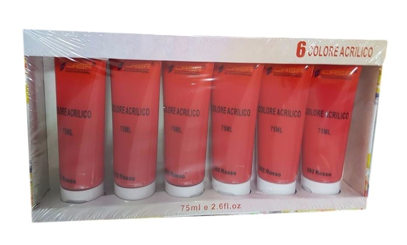 Pittura Acrilica Vernice Confezione 6 Pezzi Colore Rosso Tubo 75ml dfh
