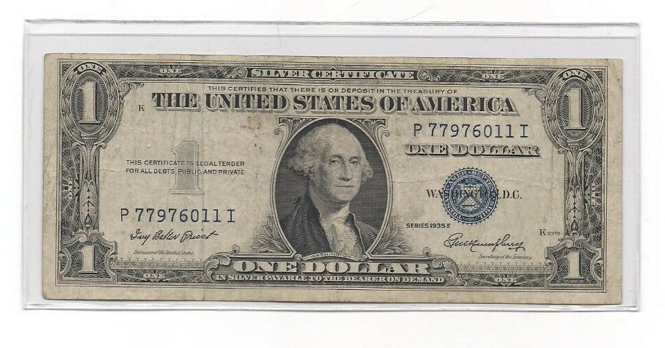 $1 Dollar 1935E Blue Seal Silver Certificate