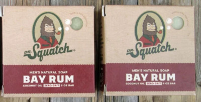 LOT of 2 Dr Squatch BAY RUM spice soap - zero grit 5 oz bricc WHITE/CREAM