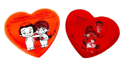AMORE E' - LOVE IS by Kim Casali 70s Cartorama italy lot 2 heart eraser gommine