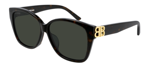 Pre-owned Balenciaga Bb0135sa 002 Squared Havana Solid Green 59 Mm Women's Sunglasses