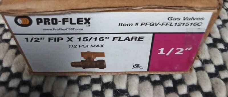 Pro-Flex Gas Valve 1/2" FIP x 15/16" Flare PFGV-FFL121516C, (5 PC LOT)