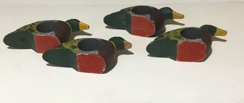 WOOD DUCK Napkin Rings Set Handmade Handpainted 4.5” Long