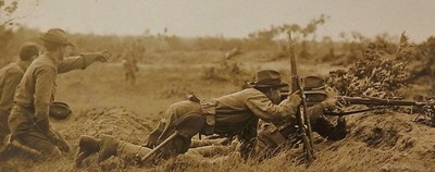 Antique 1910 Real Photo Postcard Pine Camp NY Maine Guard Infantry Firing Line