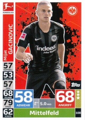 108 EINTRACHT FRANKFURT - GACINOVIC MIJAT - SERBIA CARD TOPPS BUNDESLIGA 2019