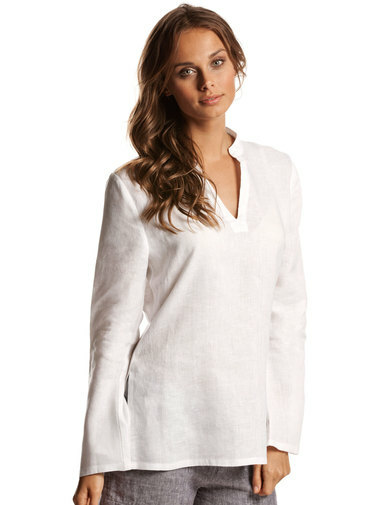 Island Company Women's Linen Mandarine Beach Tunic- White -RETAILS $145.00