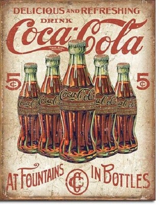 Coca-Cola (Coke) Metal/Tin Sign - Delicious & Refreshing At Fountains In Bottles