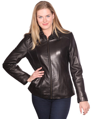 Pre-owned Zealand Women's Scuba Front Zipper Leather Jacket  Lamb Skin Very Soft In Black