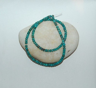 OLD STOCK, CLOUD MOUNTAIN TURQUOISE 4MM PETITE PUEBLO DRUM BEADS- 16''- 2926E