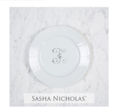 Sasha Nicholas Weave Salad Plate Monogram F Set of 2 NEW without Box