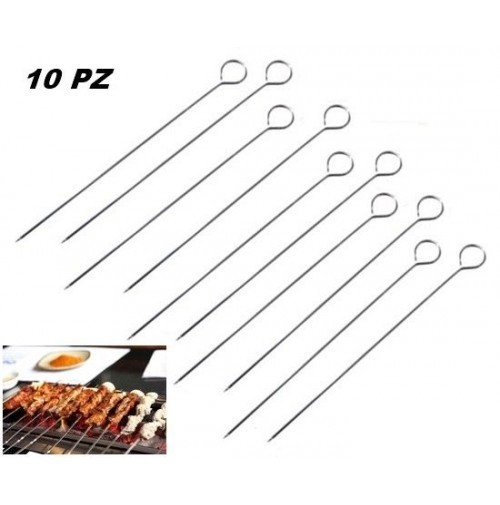 Set 10 Pz Spiedini In Acciaio Per Barbecue Bbq Piastra Cucina Lunghezza 35Cm dfh