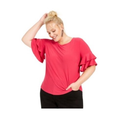 INC Womens Plus 2X Fiesta Fuschia Pink Ruffle Sleeves Top NWT DE47