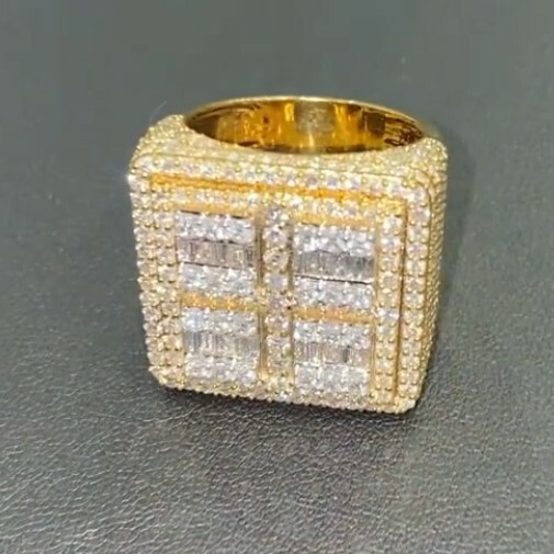 Pre-owned Online0369 Men's Square Shape Ring 2.88ct Baguette Cubic Zirconia Silver Yellow Gold Plated In White