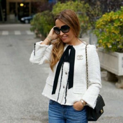 CARLA Tweed Jacket 白　サイズ2 ZARA ECRU WHITE TWEED JACKET BLAZER BOW ASO CELEBS 2240/627