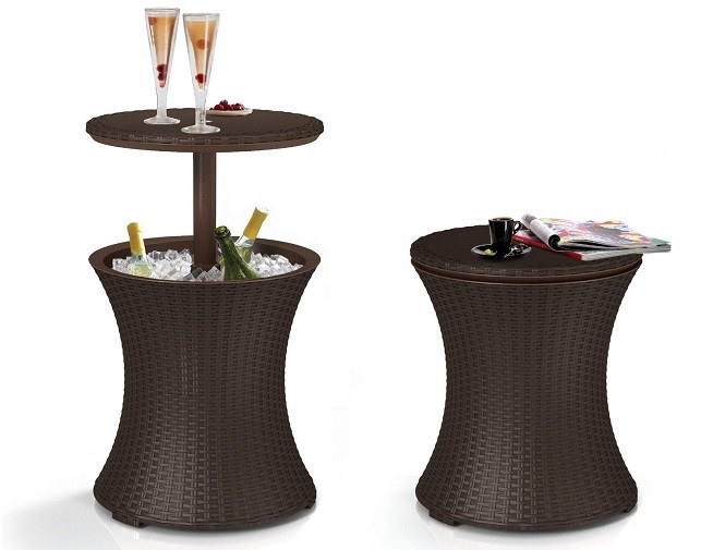 Outdoor Table Bar Cooler Convertible Deck Patio Weather Resistant Rattan 7.5-Gal