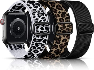 3 Elastic STRETCH Bands BLACK Animal LEOPARD Large FIT APPLE WATCH 3 4 5 6 7 8