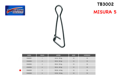 SET 2 CONFEZIONI TB3002 TUBERTINI  SNAP SIZE 5  LIGHT SPINNING 100 LB -  45 KG