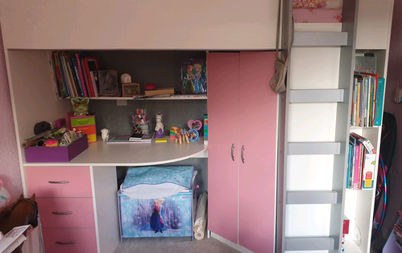 Girls Bunk Bed With Built In Desk Wardrobe Desk And Drawers Space