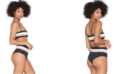 NWT L*Space M Rebel Stripe Color Block Bikini Swim Top 115952