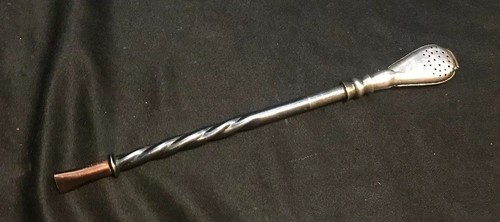 Antique Vintage 18K Gold & Silver Mate Drinking Straw Bombilla Infused Drinks