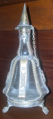 VINTAGE GLASS METAL WINE DECANTER EUROPEAN FROM MID 1800’s