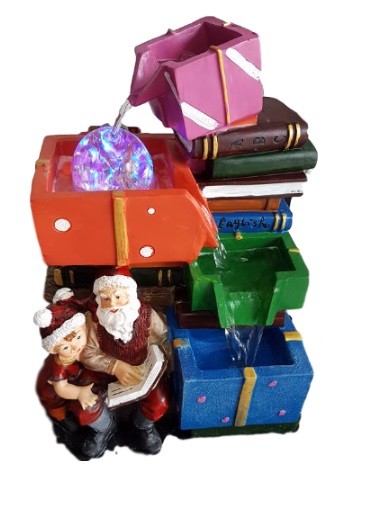 Decorazione Natale Babbo Natale Con Pacchi Regalo Luci Cascata Acqua Addobbo dfh