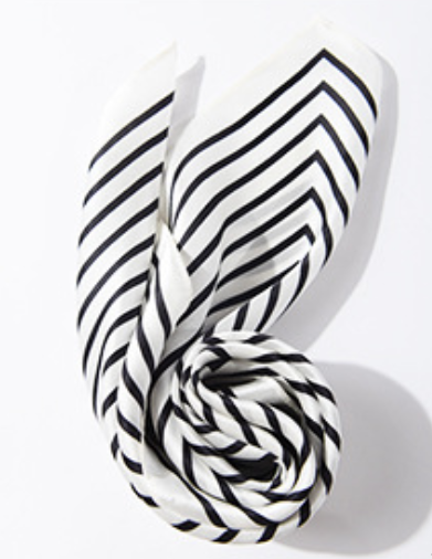 100% Silk 20" Square Scarf Women neckerchief Wrap striped black white MY1-1