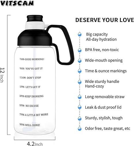 Water Bottles with Times To Drink 64 OZ Water Bottle with Straw, Half Gallon Wat