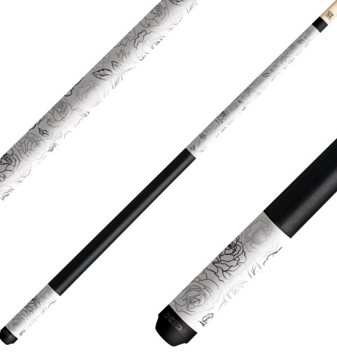 Koda KDV30WH Pool Cue White Rose Graphic | 19oz | 12.5mm Shaft | New