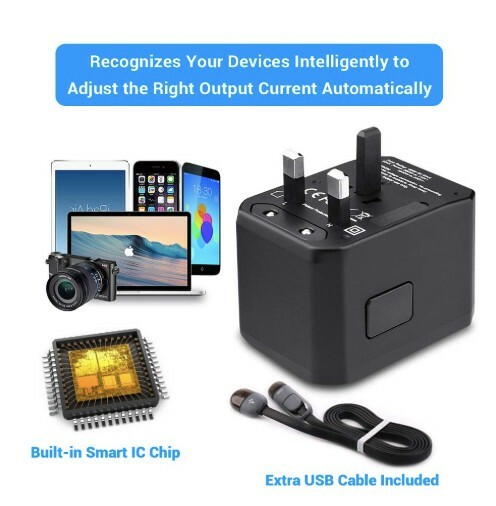 HeyLaser Worldwide Travel Adapter, International Power Adapter with 4 USB Ports